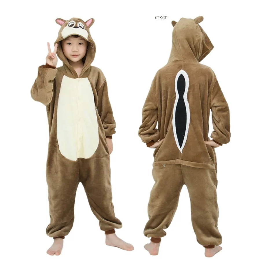 Autumn Winter Flannel Unisex Kids Animal Squirrel Cartoon Onesie Pyjamas Stitch Bat Costume