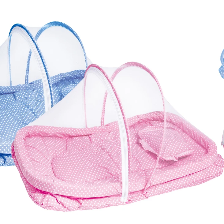 Складная москитная сетка в розовую и синюю точку