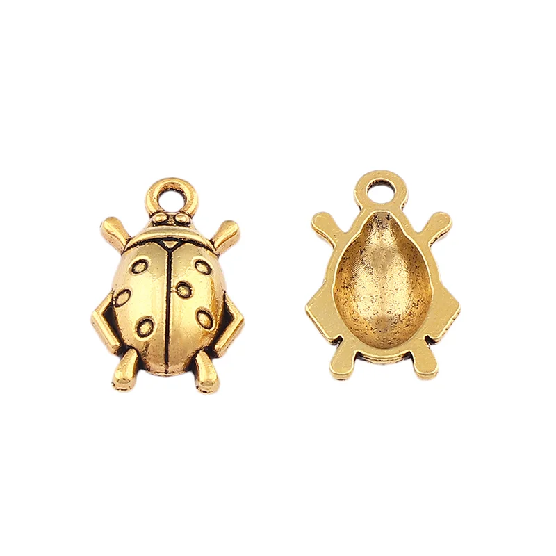 Antique Gold Plated Ladybird Beetle Lady Bug Scarab Insect Charms Pendants for Jewelry Making 18x11mm