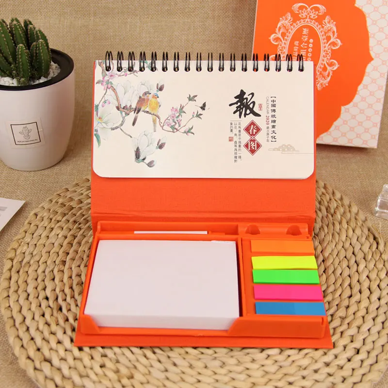 Promotional 2023 2024 Custom Monthly Printing Design Desk Base Calendar with Sticky Note Pad