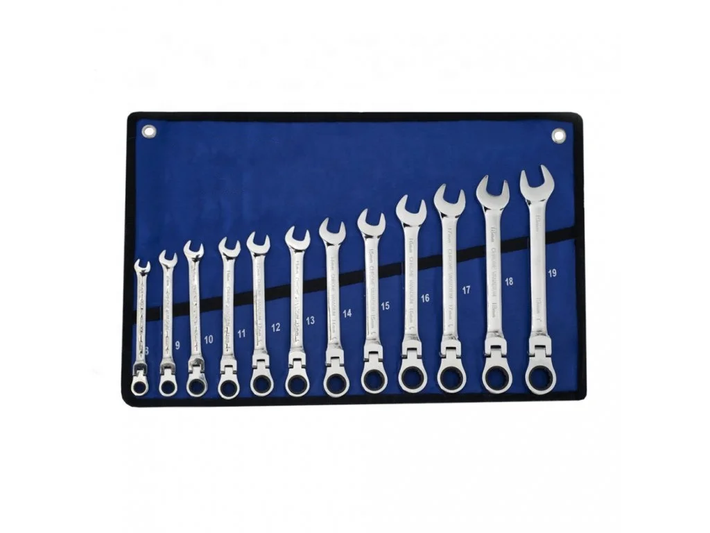 GTYPRO 12PCS Flexible Head Ratchet Combination Wrench Spanner Set Kit  With Cloth Bag 72T  Open End Wrench Ring Ratchet Spanner