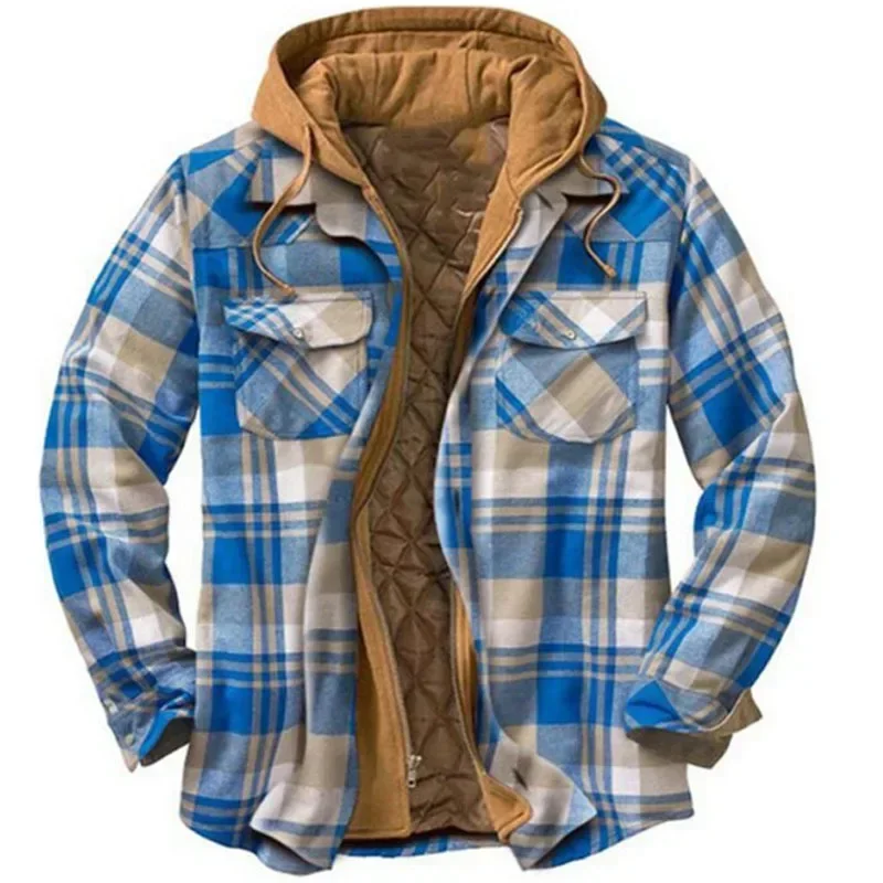 Mens Fleece Lined Flannel Plaid Shirts Jacket Button Down Sherpa Jackets with Hood Long Sleeve Winter Hooded Coats