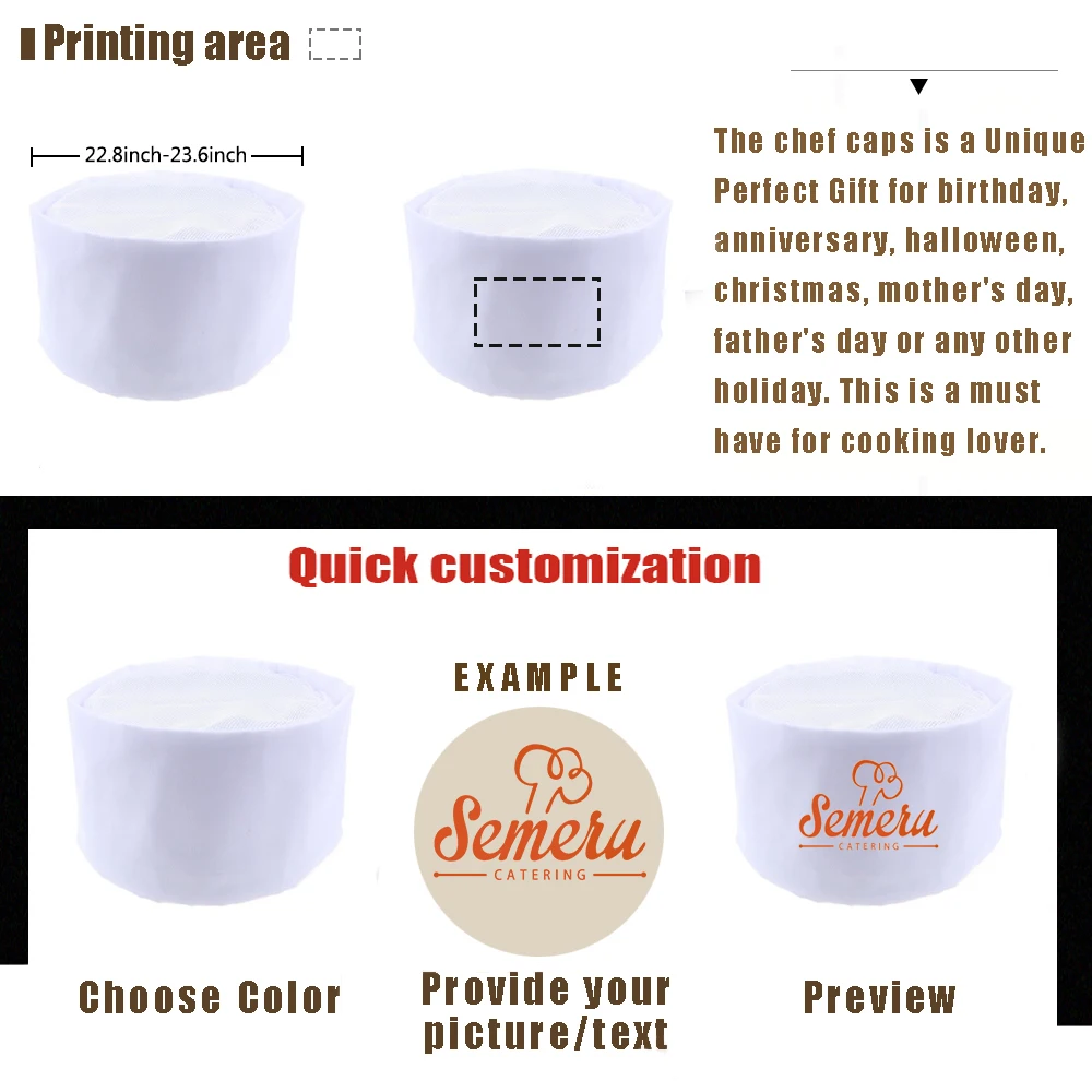 Personalized Custom Chefs Hat Breathable Mesh Top Skull Cap Baker Kitchen Cooking Embroidery Stitchwork