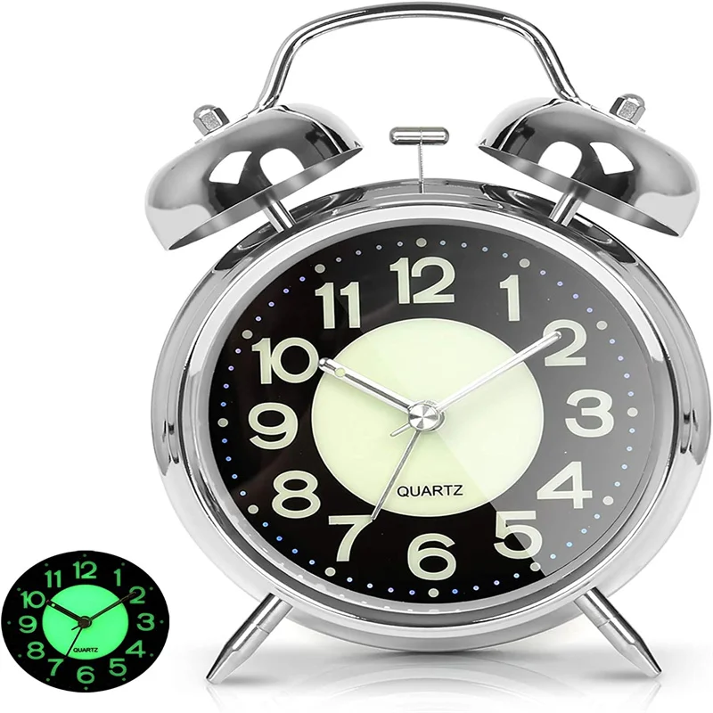 4 inch fluorescent metal alarm clock suitable for bedroom