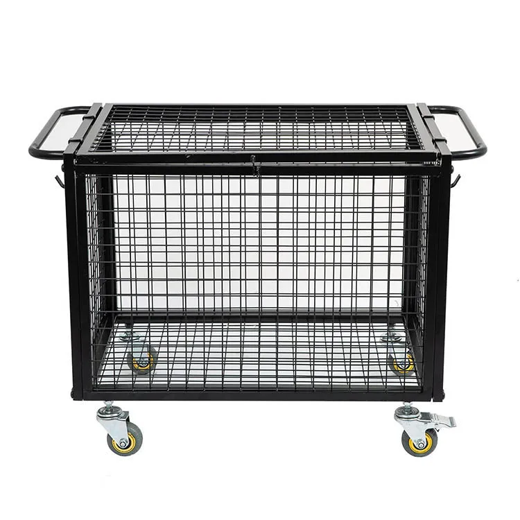 JH-Mech Sports Equipment Storage Wheel Matte Black Athletic Lockable Cage With Raised Handle Metal Basketball Rolling Cart