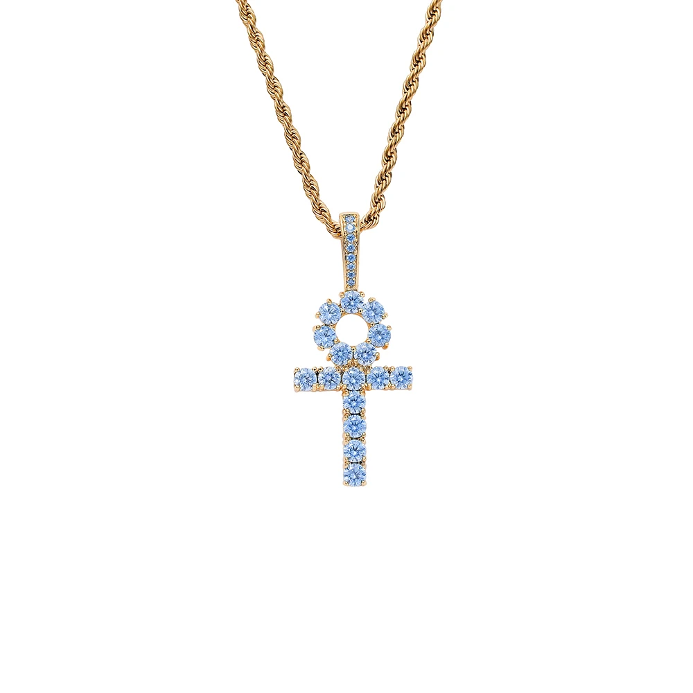 CN246 Hip Hop Anha Cross Pendant with rope chain Copper With CZ stones Necklace Jewelry for men and women