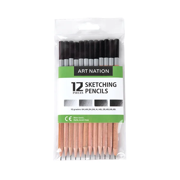 Sketching pencils hot sale Art Nation 12 pcs 6H,4H, 3H,2H,HB,2B,4B,6B,8B.art darwing pencil set