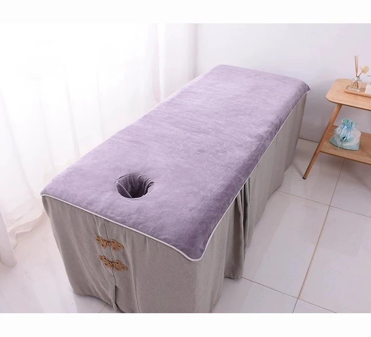 Spa beauty Flat Sheet Microfiber Comfortable Soft Polyester Water Absorbent Bath Towel Massage Bed Sheet with hole