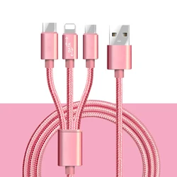 Multi USB Charging Cable USB Charger Cords,4ft/1.2m Nylon Braided 3 in 1 Charging USB Cable for Mobile Phones Tablets and More