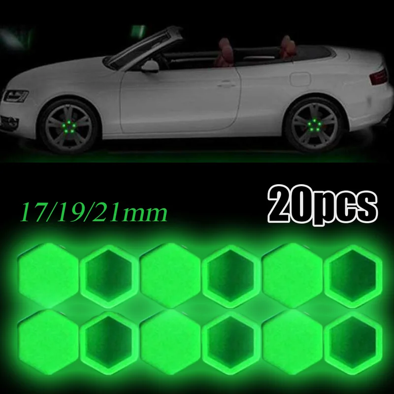 20pcs Car Wheel Hub Luminous Screw Cover Tire Nuts Screw Bolt Decor Night Tyre Glowing Caps Decor Auto Accessories