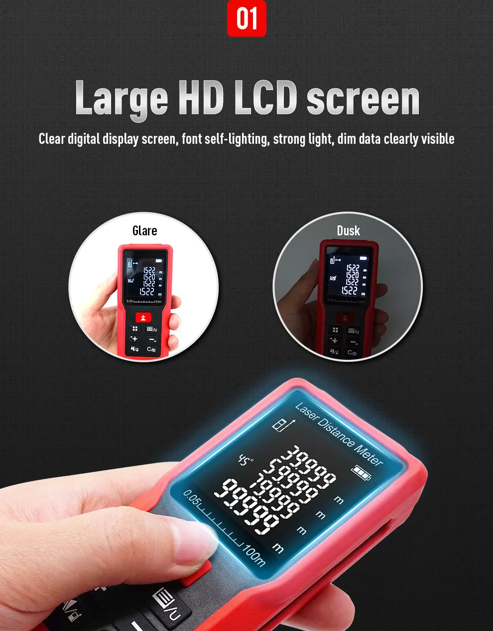 Laser Distance Meter Rechargeable Laser Rangefinder Measurement Tool With Lcd Backlight