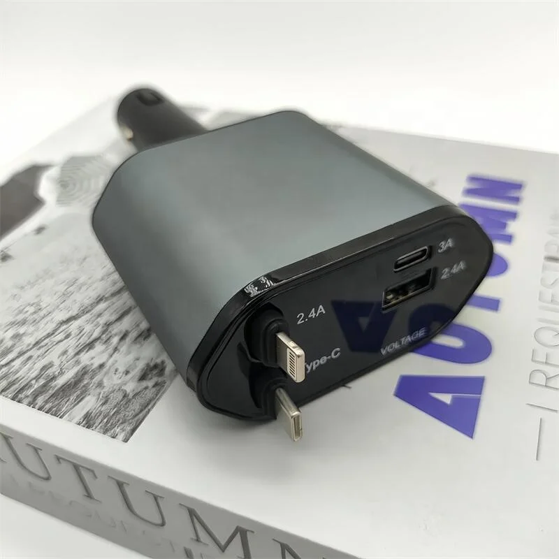 USB Type C Cable For IPhone Huawei Samsung  Cigarette Lighter Adapter 4 in 1 Car charger Retractable Car Charger  Fast Charger