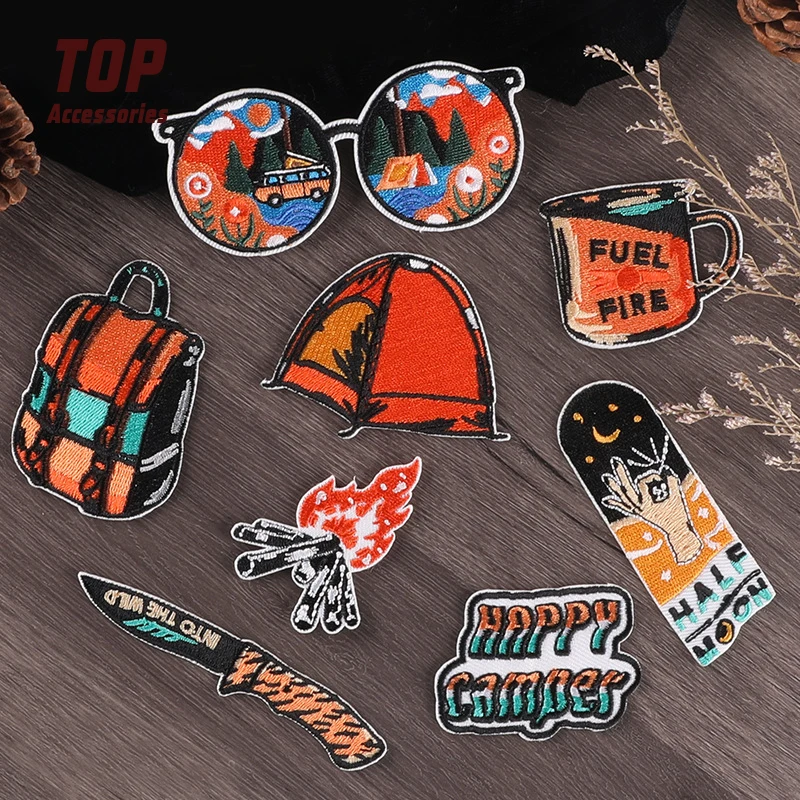 Camping Series Embroidery Patch Accessory Badges with Letter Design Cloth Labels