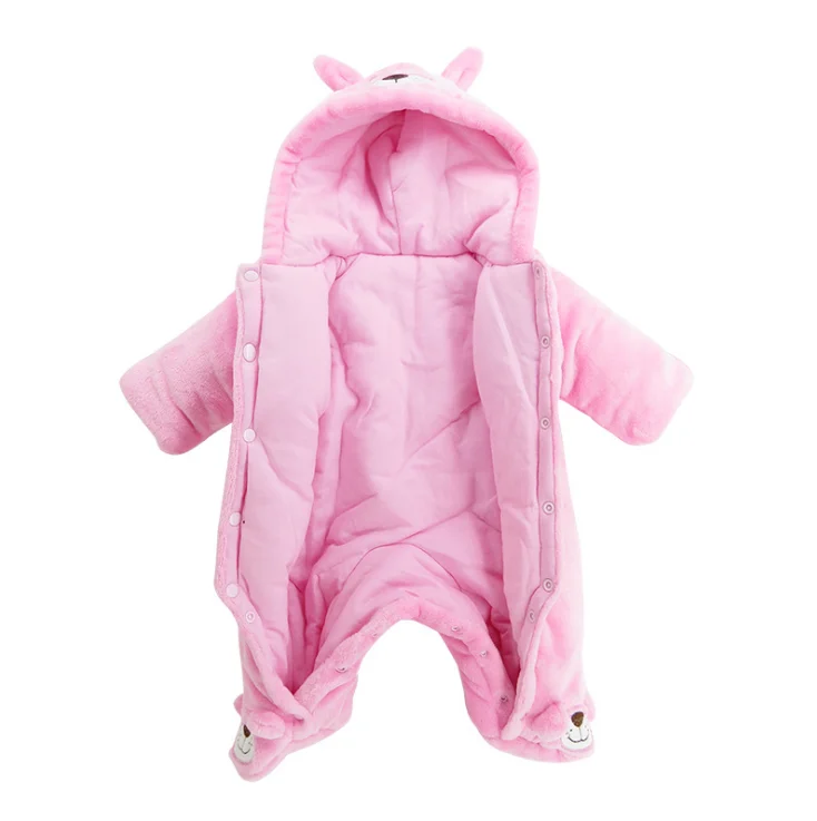 
2019 Wholesale customized winter flannel baby animal romper with hood 