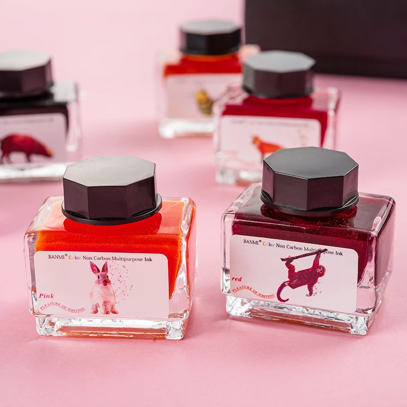 Sprite color ink set with sparkling glass transparent pen dipped in fountain pen for students to practice calligraphy and paint