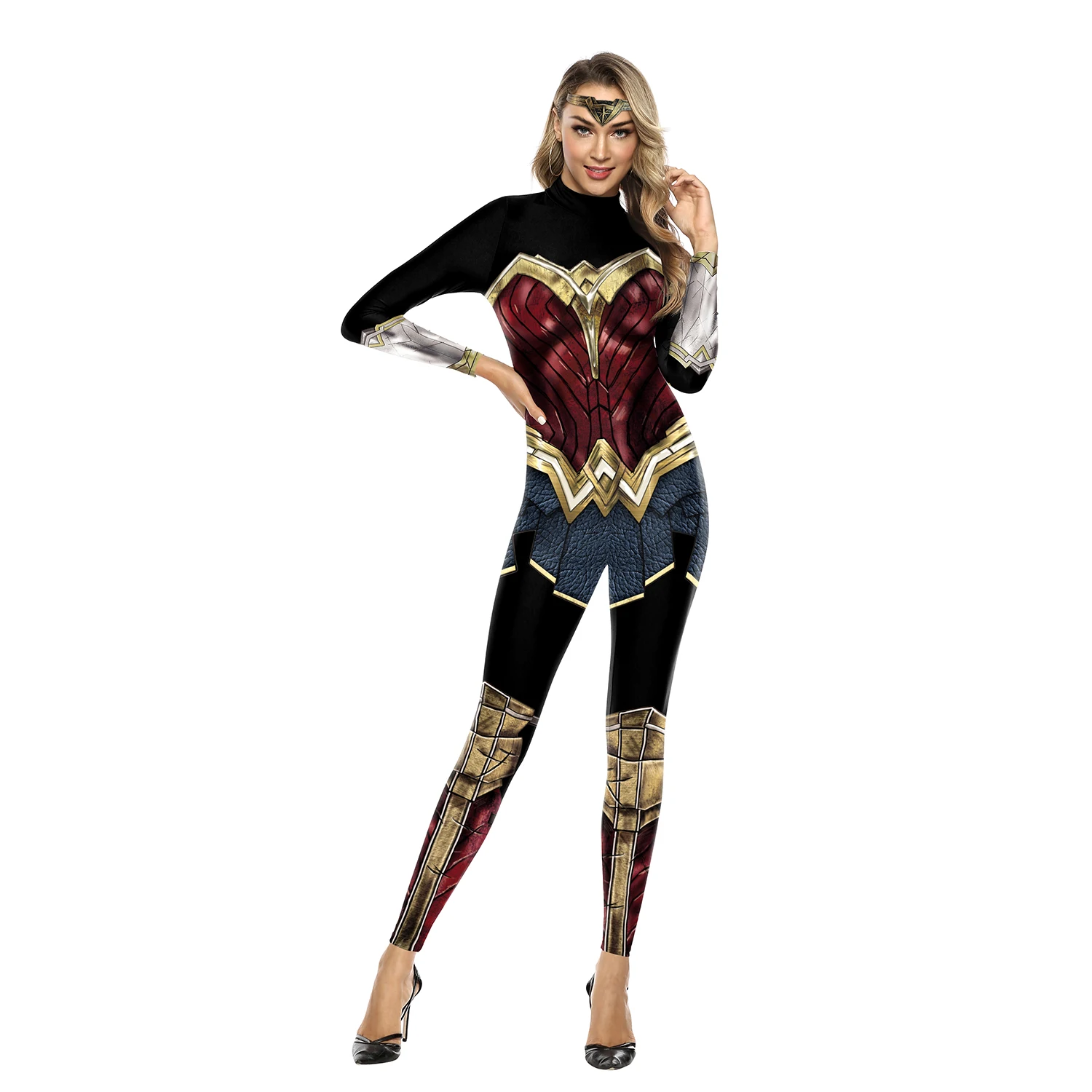 Hot Sale Bodysuit Halloween Costumes One-Piece Wonder Woman Pattern Print Cosplay Tight Jumpsuit One-Piece Long Sleeve Sexy
