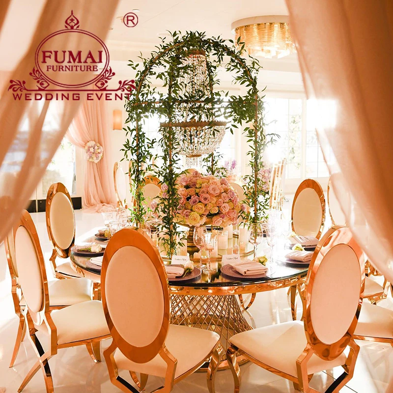 Oval Egg Shape Back Golden Stainless Steel King Throne Chair Rental