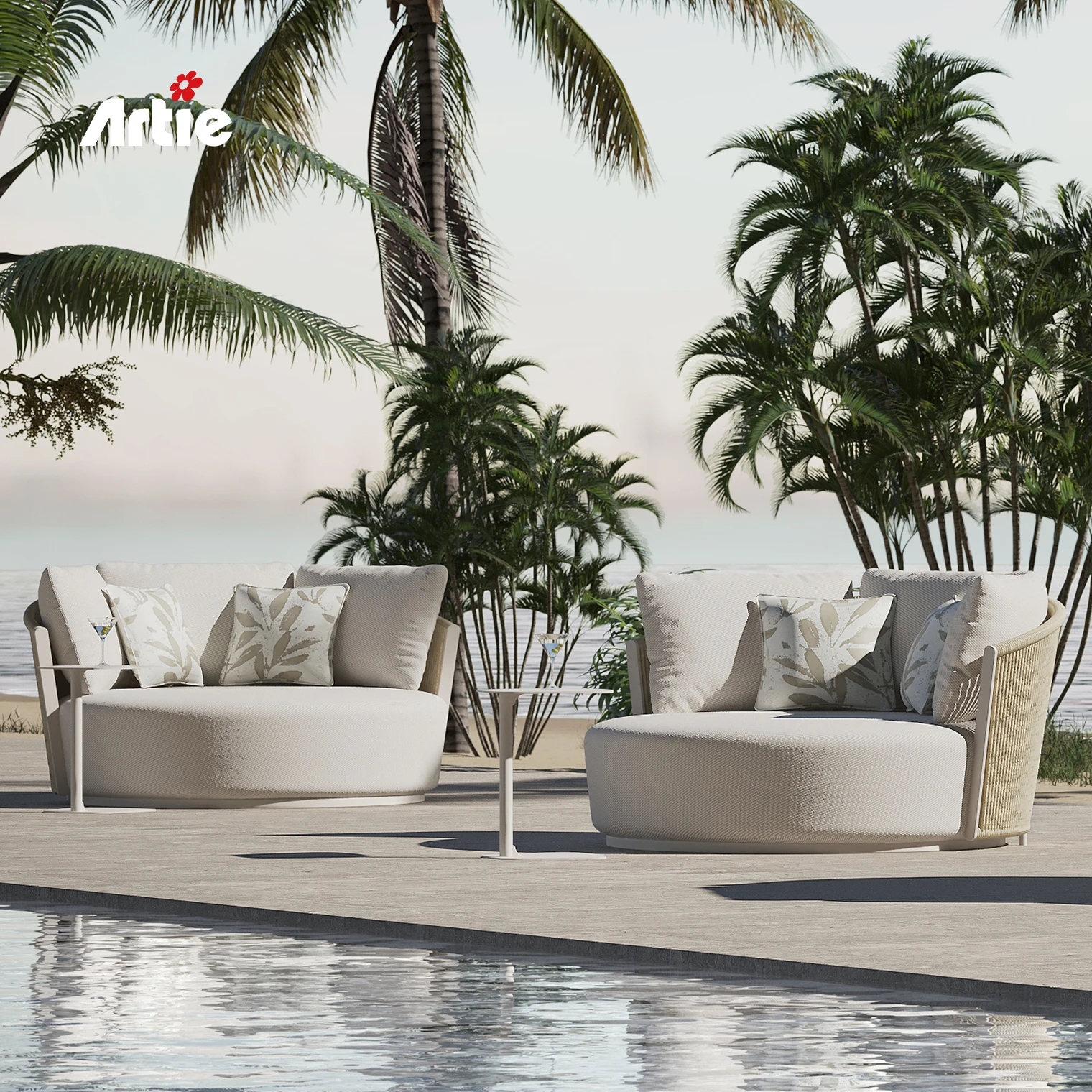 Artie Garden Furniture Aluminium And Rattan Doubled Sunbed Swimming Pool Furniture Outdoor Daybed Couch