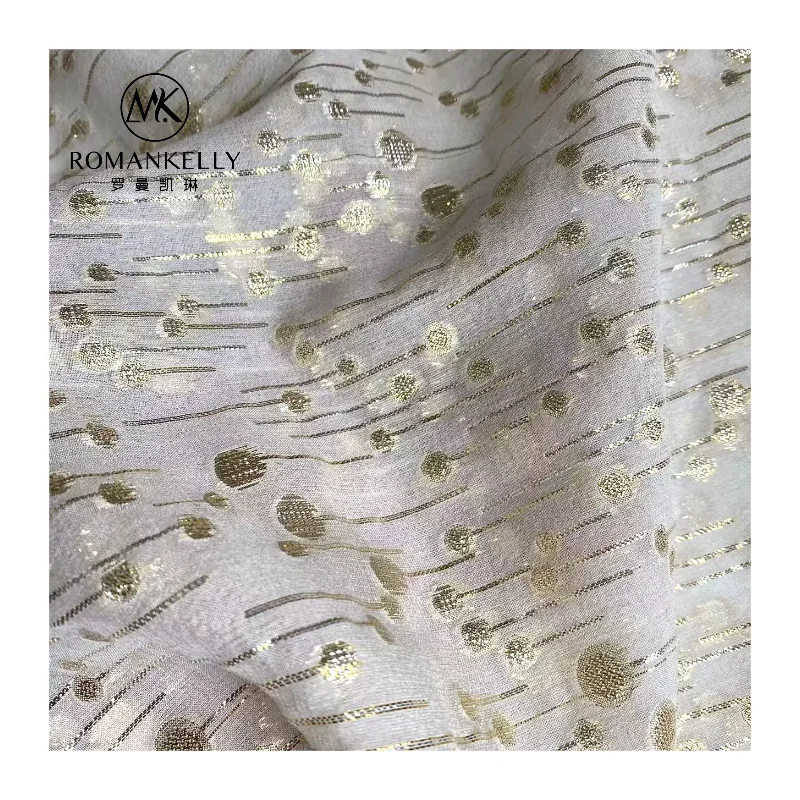 Factory Wholesale High Quality Black in Stock Shiny Golden Metallic Natural Silk Lurex Chiffon Fabric For Garment