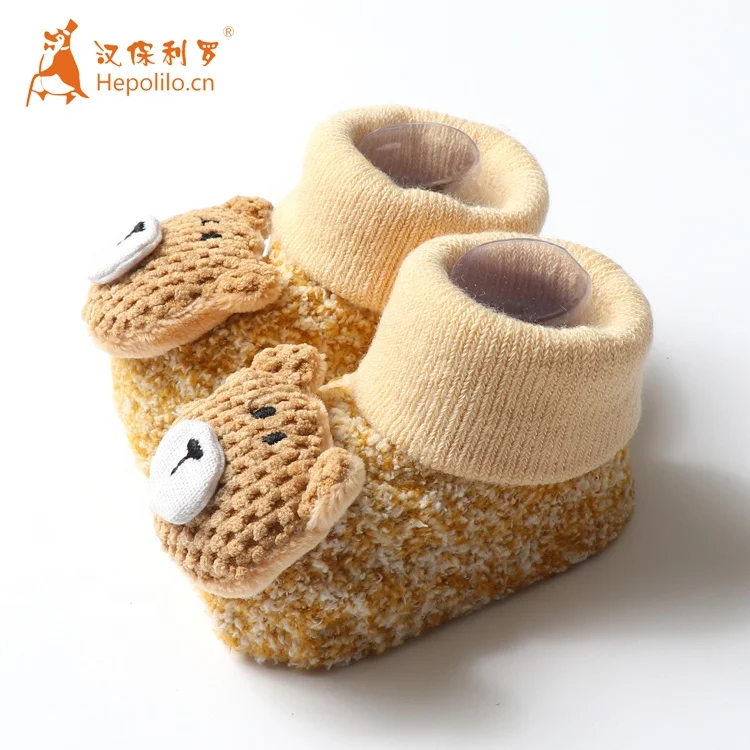 Factory Stocking Supply Anti Slip Girl Boy Toddlers Knitted Baby Socks Bowknot  Design Organic Cotton 3d Baby Slipper Socks
