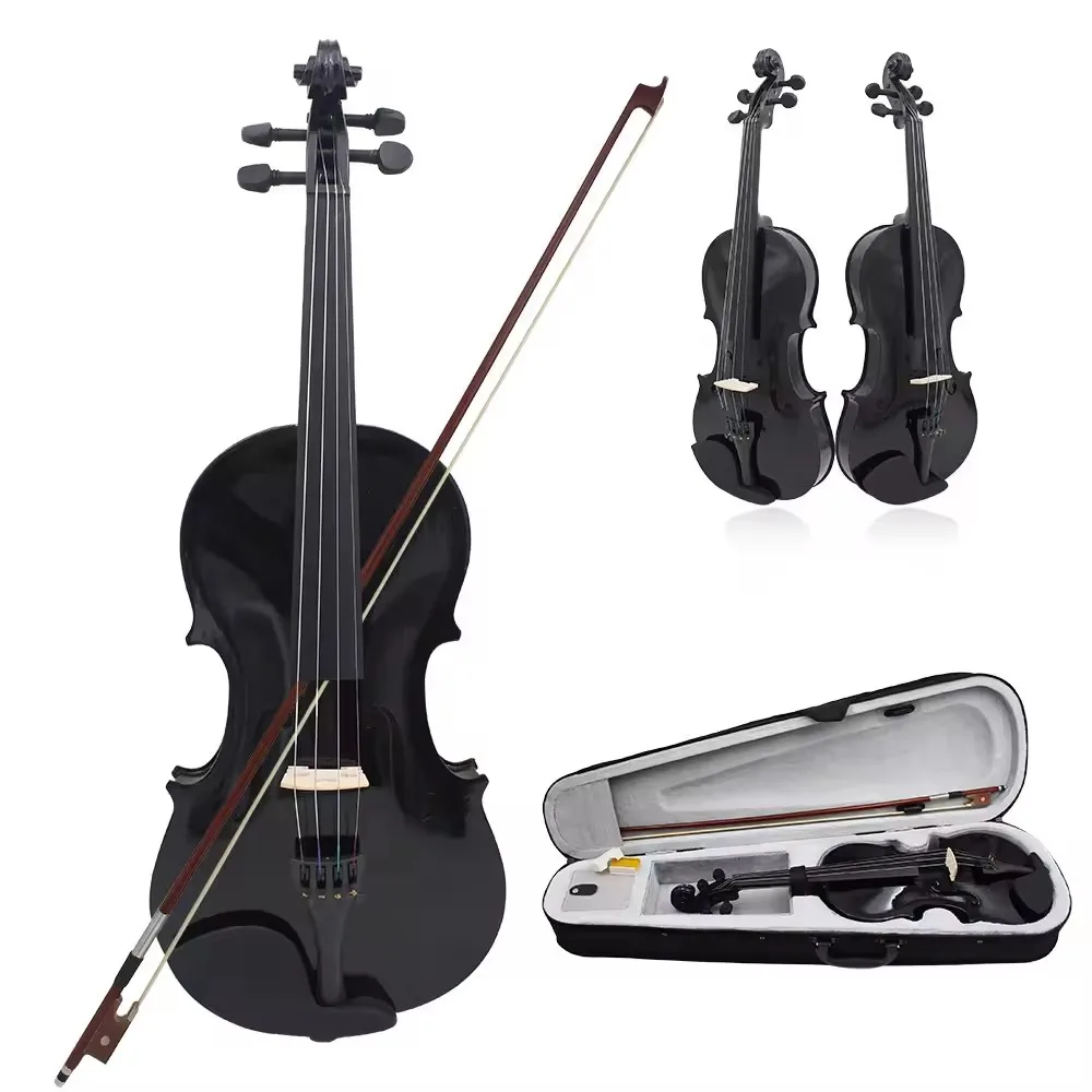 Black Six Colors Guaranteed Quality 4/4 Size Violin Instrument Steel String and Rosin for Students Beginners