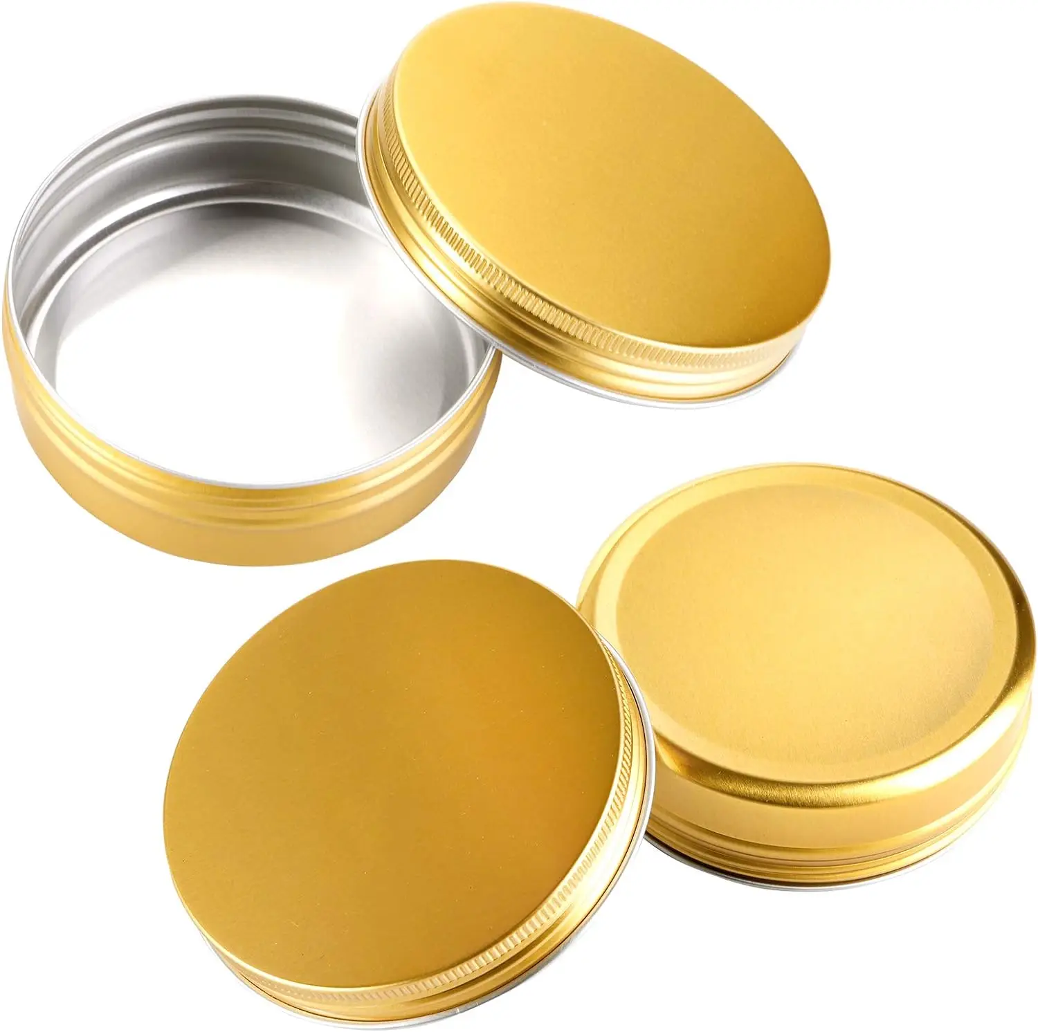 Aluminum Tin Cans Screw Lid Refillable Travel Sized Cosmetic Containers Small Tins Lip Balms Salves Candles Golden Balm Tin