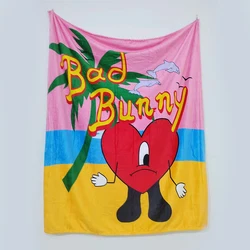 Custom With Logo Printed design Cartoon Painting Polyester bad bunny Sublimation fleece travel throw blanket