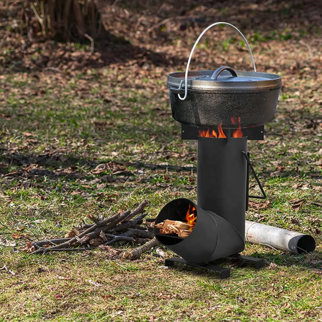 camping iron wood burning rocket cooking portable stove