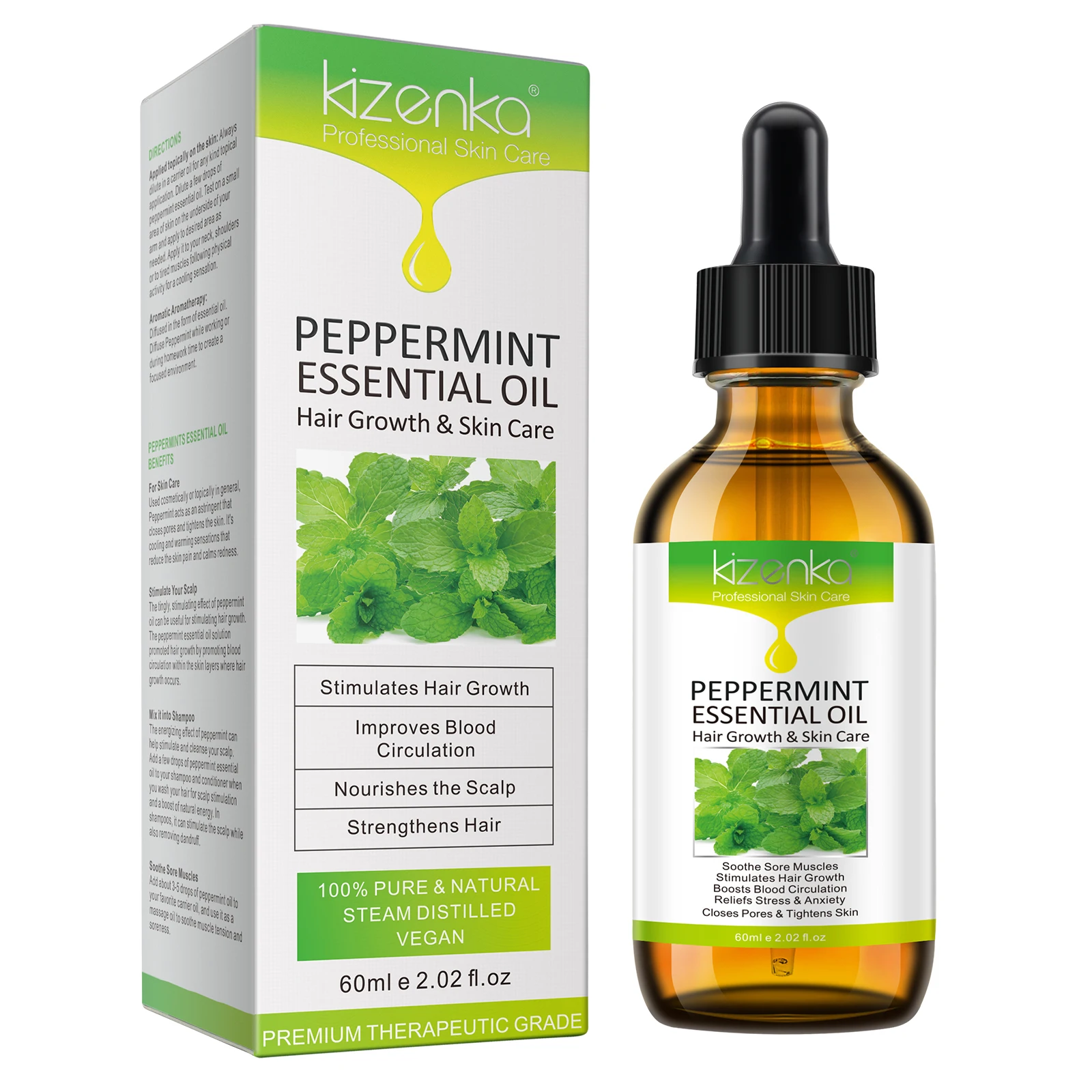 Kizenka Peppermint Essential Oil 100% Natural Therapeutic Grade Premium Quality Peppermint Oil for Aromatherapy and Relaxation