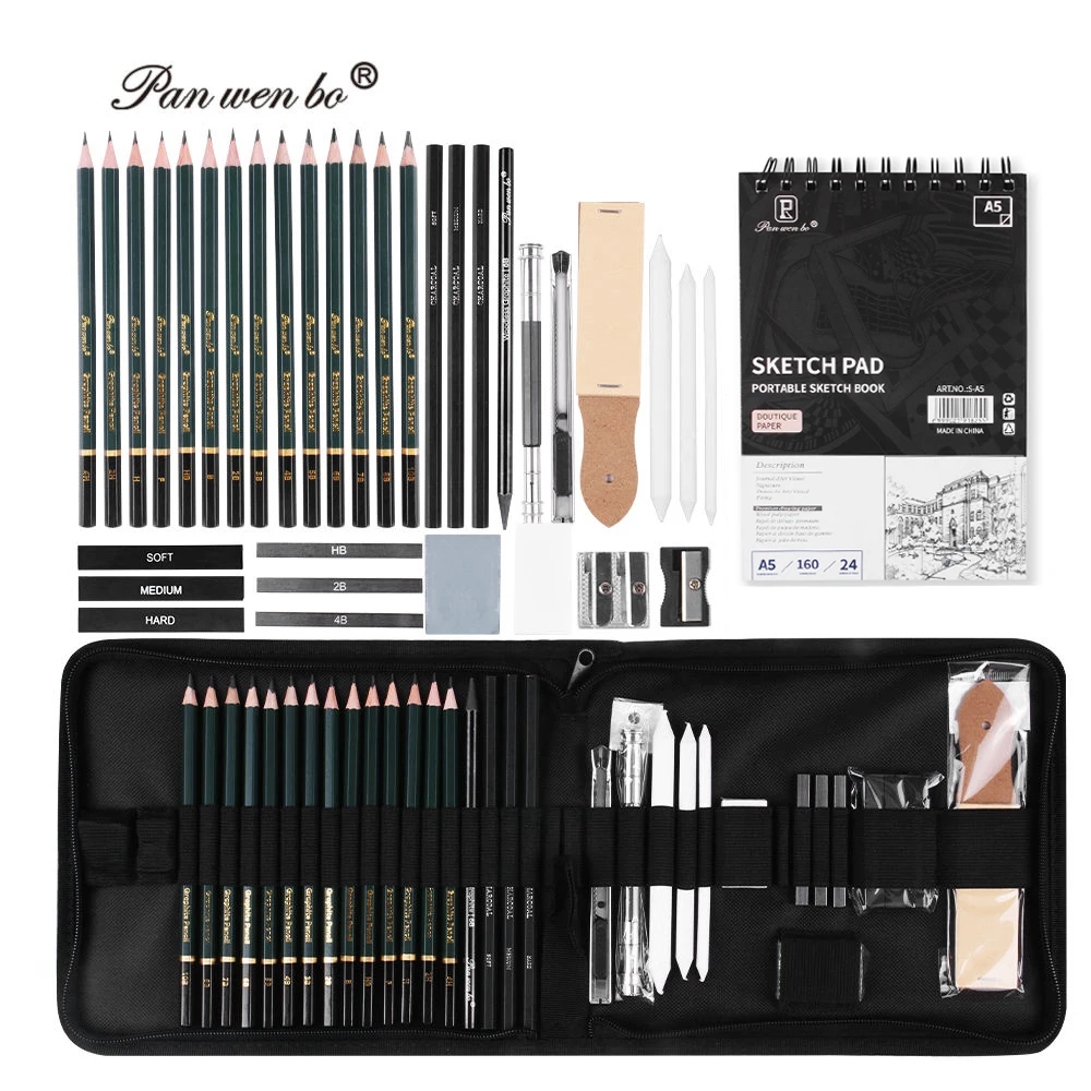 Panwenbo High Quality 36 Pieces Sketch Drawing Pencil Set Painting Sketching Pencil Full Set Drawing Sketching Kit