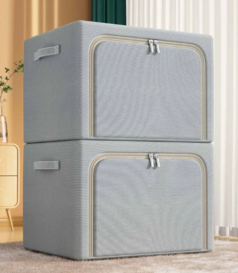 Solid color steel frame storage box foldable closet system organizer transparent storage clothes bins toy storage box