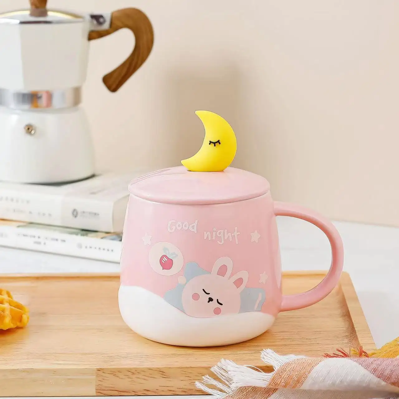Ceramic Mug Cute Cartoon Pattern With Lid With Moon Spoon Office Glass Coffee Mug Household for Drinking