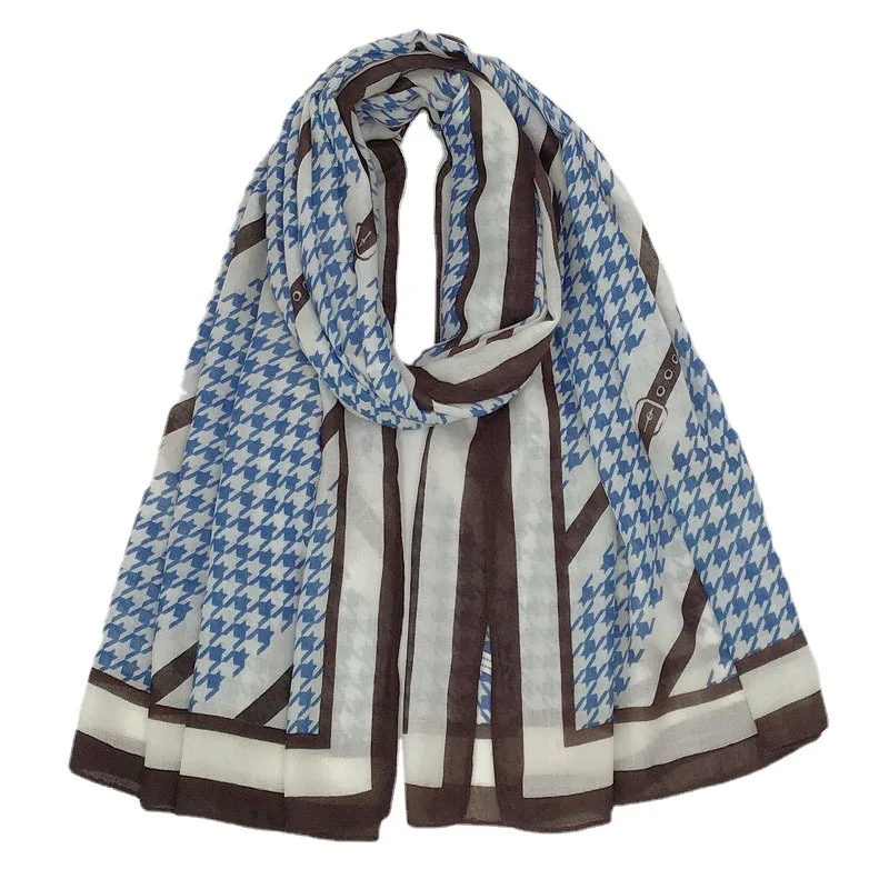 New Cotton Linen Scarf Japanese Korean Style Checked Printed Scarf Multi-usage Seaside Beach Shawl