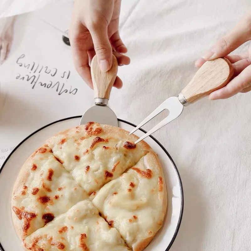 Unique Natural Wood Round Board  4pcs Cheese Knife Tool  Cutter  Butter Spatula  Set with gift box