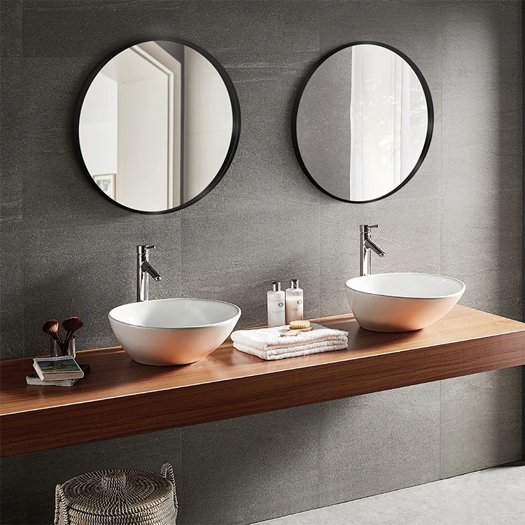 contemporary luxury design wall mounted decorative metal black large round aluminium alloy frame wall mirror for living room