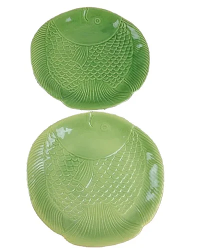 Retro Style Ceramic Stoneware Food Dish Restaurant Nordic Nature Green Speckle Unique Porcelain Plate Fish Plate
