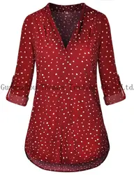 Latest Design Women Casual Wear Long Sleeve Split V Neck Tunic Tops