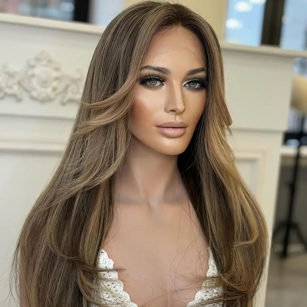 straight russian hair wigs fast shipping lace frontal double drawn wig blonde highlight remy hair customized body wave loose