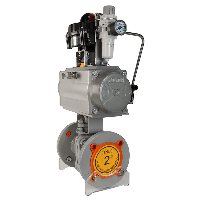DN50 Chinese Control Valves Two eccentric Pneumatic Fluorine Lined WCB Ball Valve