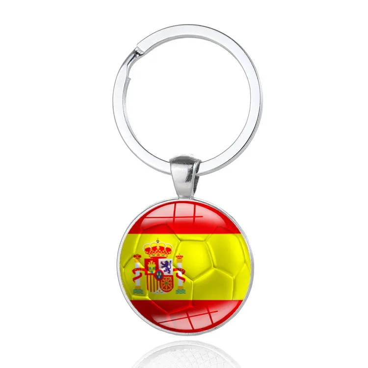 Glass metal keychain Brazil Spain Croatia football soccer flag keychain crafts 2024 wholesale