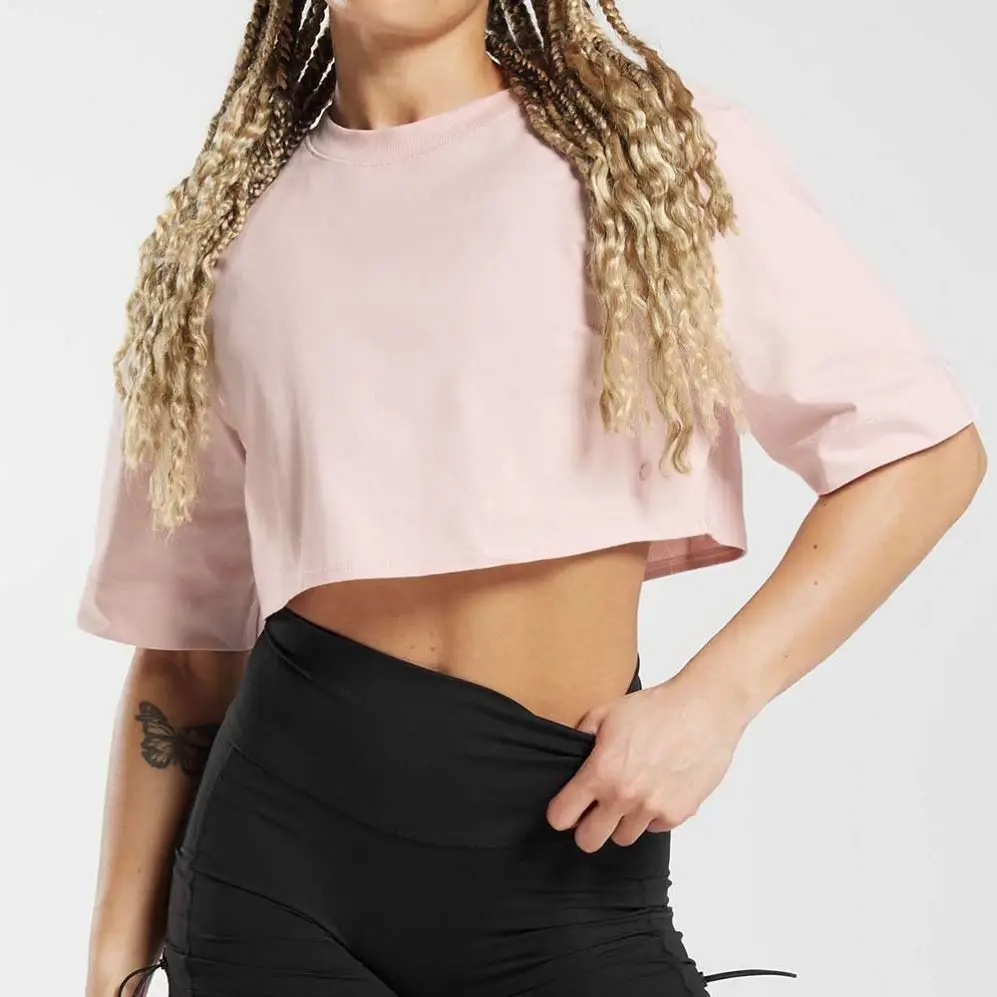Wholesale Custom Logo Loose Crop Top For Women 100% Cotton Crop Top T Shirt For Women