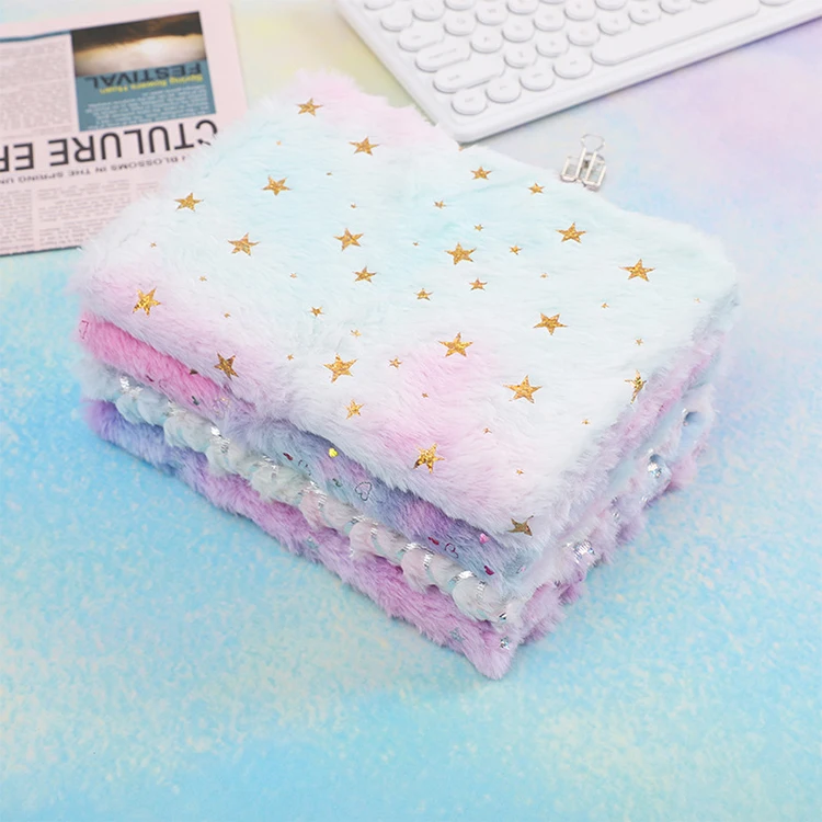 A5 Fluffy Paper Plush Cover Plush Modern Plain kawaii Notebook For Kids School supplies
