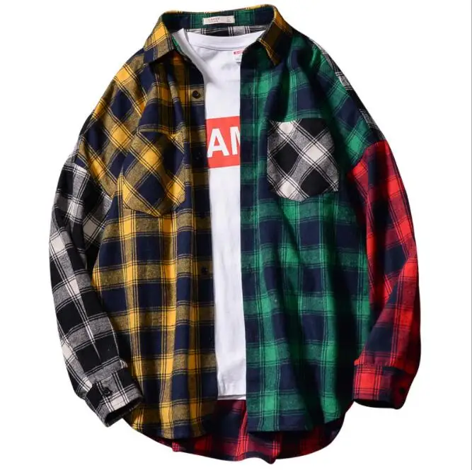 OEM customized high quality couple color matching long-sleeved plaid thin shirt jacket clothing