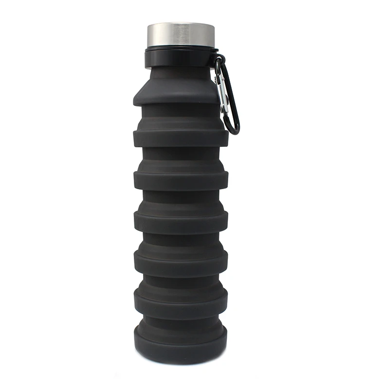 Custom Logo 18oz Outdoor Sports Bottle Collapsible Water Bottle Silicone Foldable Water Bottles with Carabiner