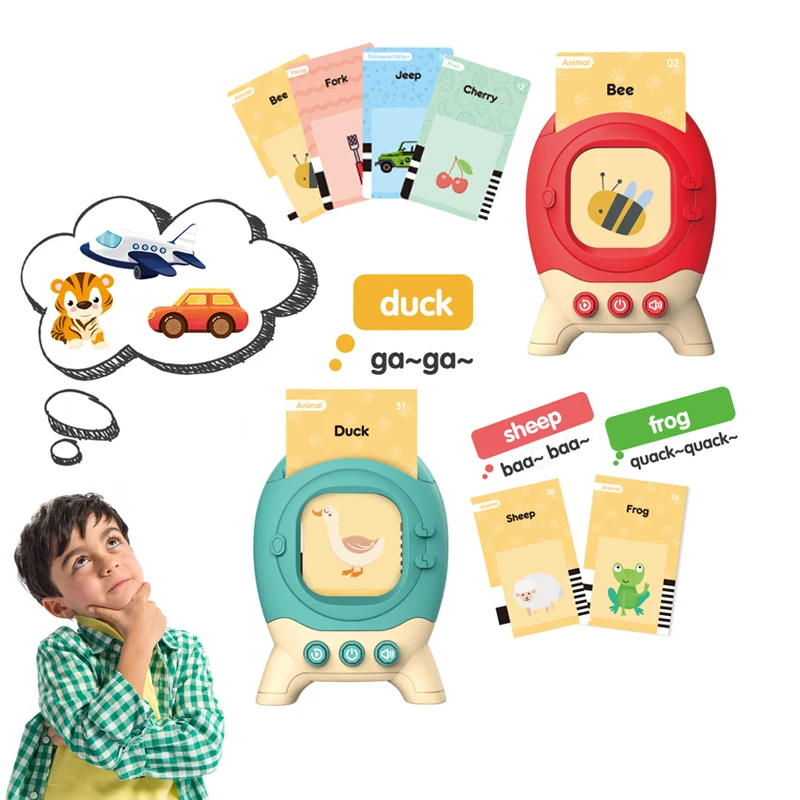 120PCS Kids Education English Animal Fruit Word Rocket Card Reader Toy Talking Flashcards Learning Machine (1600515731422)