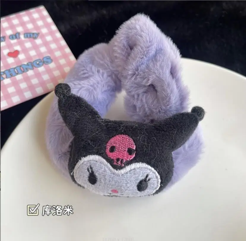 YWMX Girl Kawaii Beautiful Kuromi  Melody Plush Hairbands Cinnamo roll Stuffed Plush Toy Girl Hair Accessories