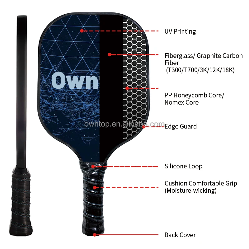 Custom Wholesale Edgeless Guard Tape 13/14/16/20mm Kids PRO China Carbon Fiber T700/T300 OEM pickleball paddle
