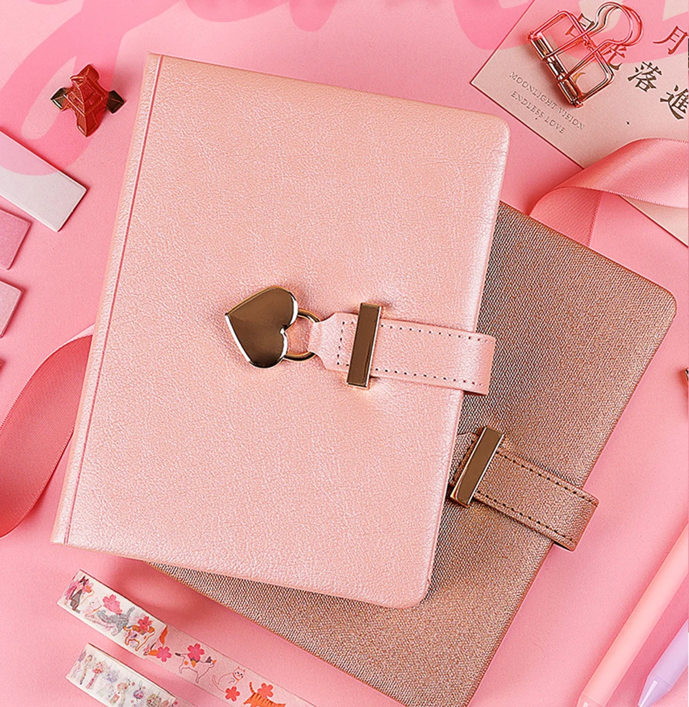 Factory Direct Selling Codebook Creative Heart-Shaped Lockable Diary Lovely Girl Heart Student B6 Notebook Customizable Logo
