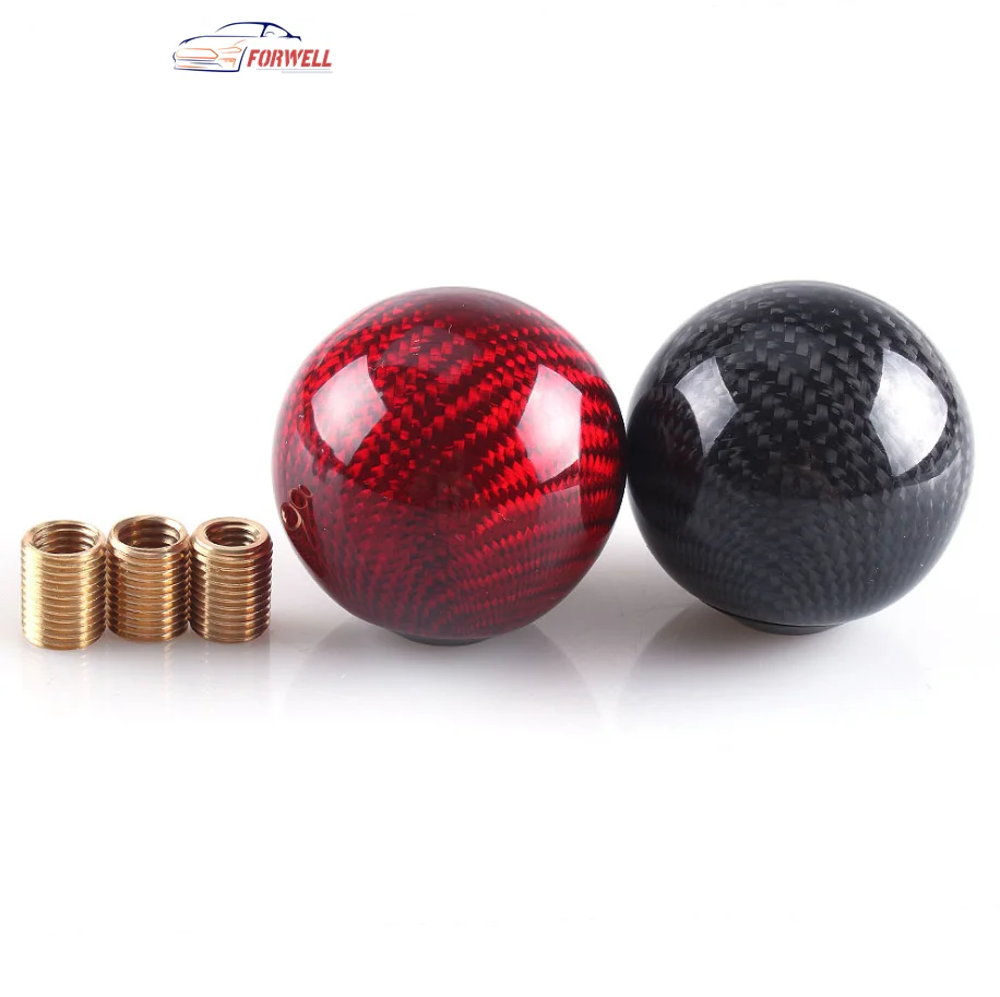 
Car Gear Shift Knob Round Ball Shape Carbon Fiber Universal with Adapters 