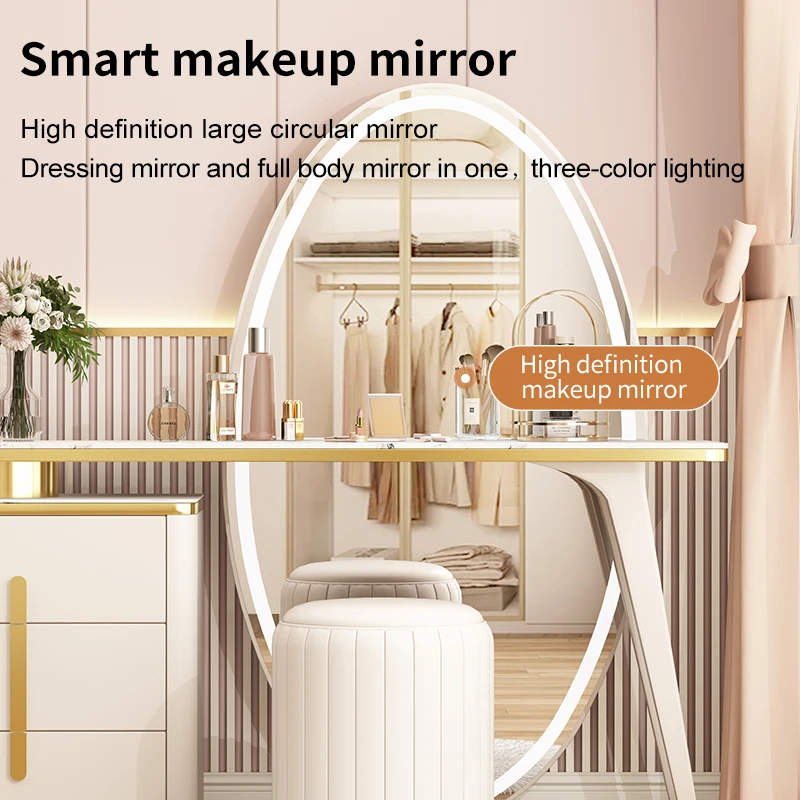 french luxury girls modern marble tv stand led makeup desk dressing table furniture with mirror chair and drawers for bedroom